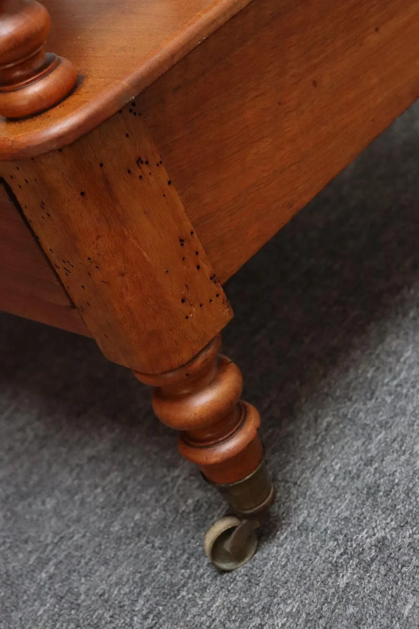 Vintage Victorian Figured Walnut Canterbury Magazine Rack on Casters With Drawer - 16