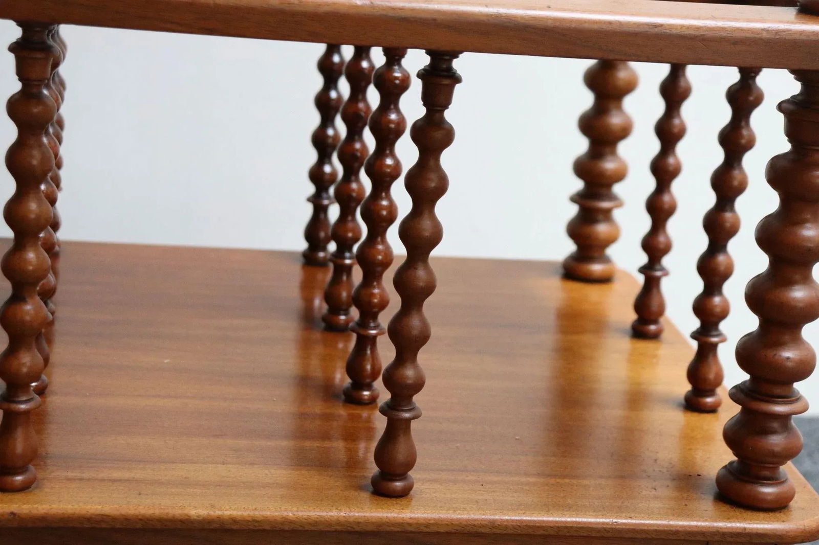 Vintage Victorian Figured Walnut Canterbury Magazine Rack on Casters With Drawer - 9