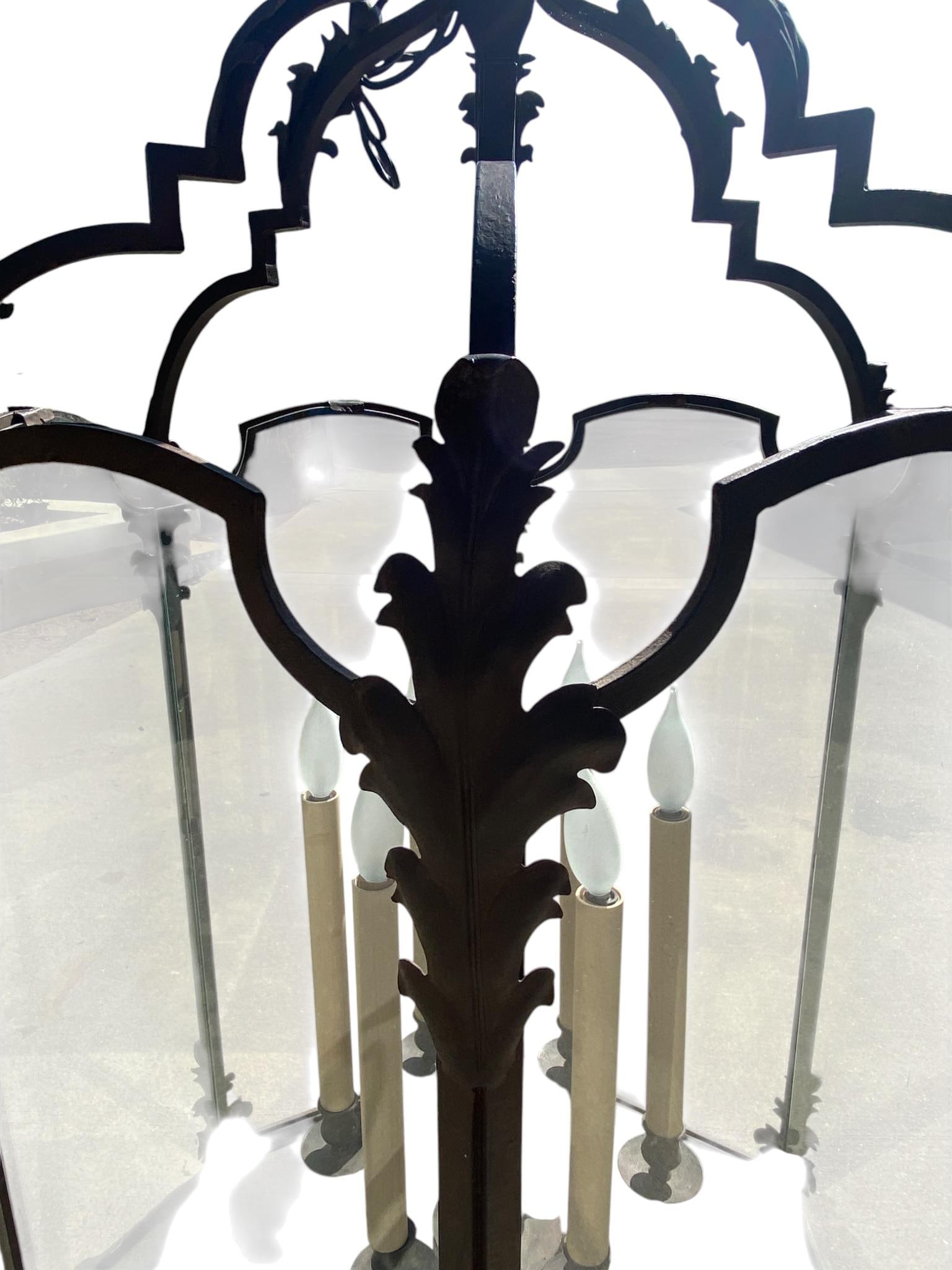 Large Paul Ferrante Iron & Glass Lantern, 43" Tall "4040 DoverII" - 14