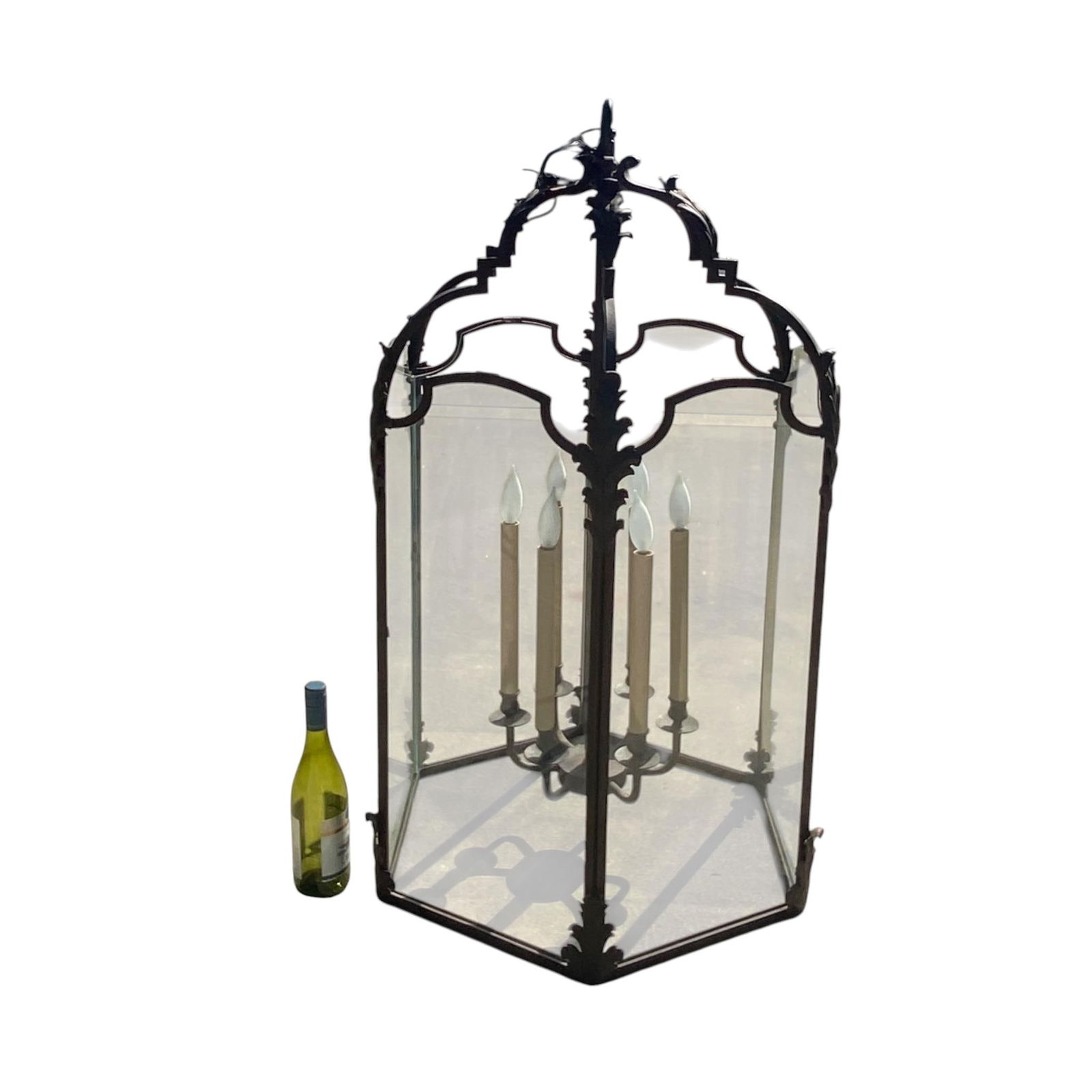 Large Paul Ferrante Iron & Glass Lantern, 43" Tall "4040 DoverII" - 3