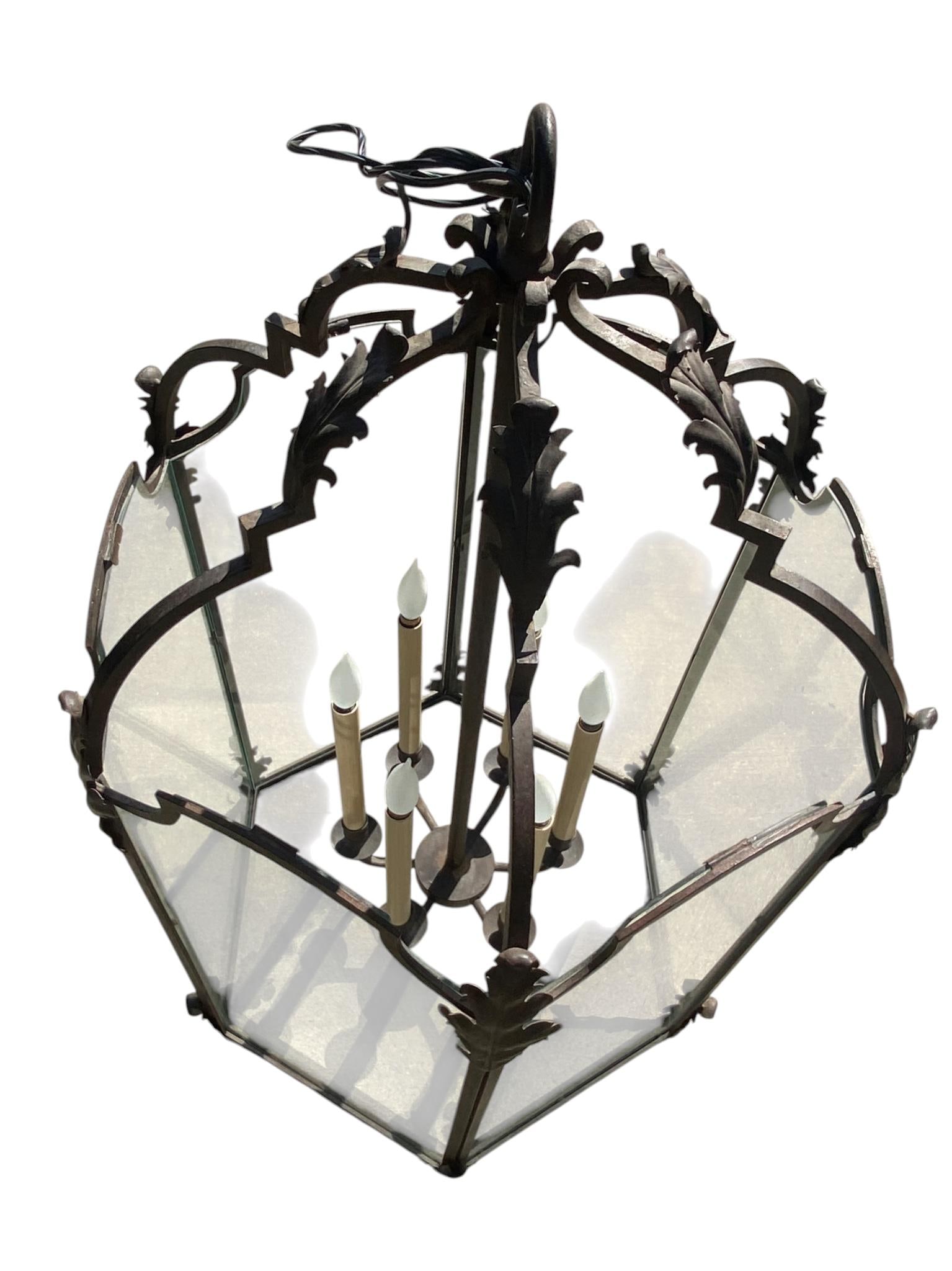 Large Paul Ferrante Iron & Glass Lantern, 43" Tall "4040 DoverII" - 4