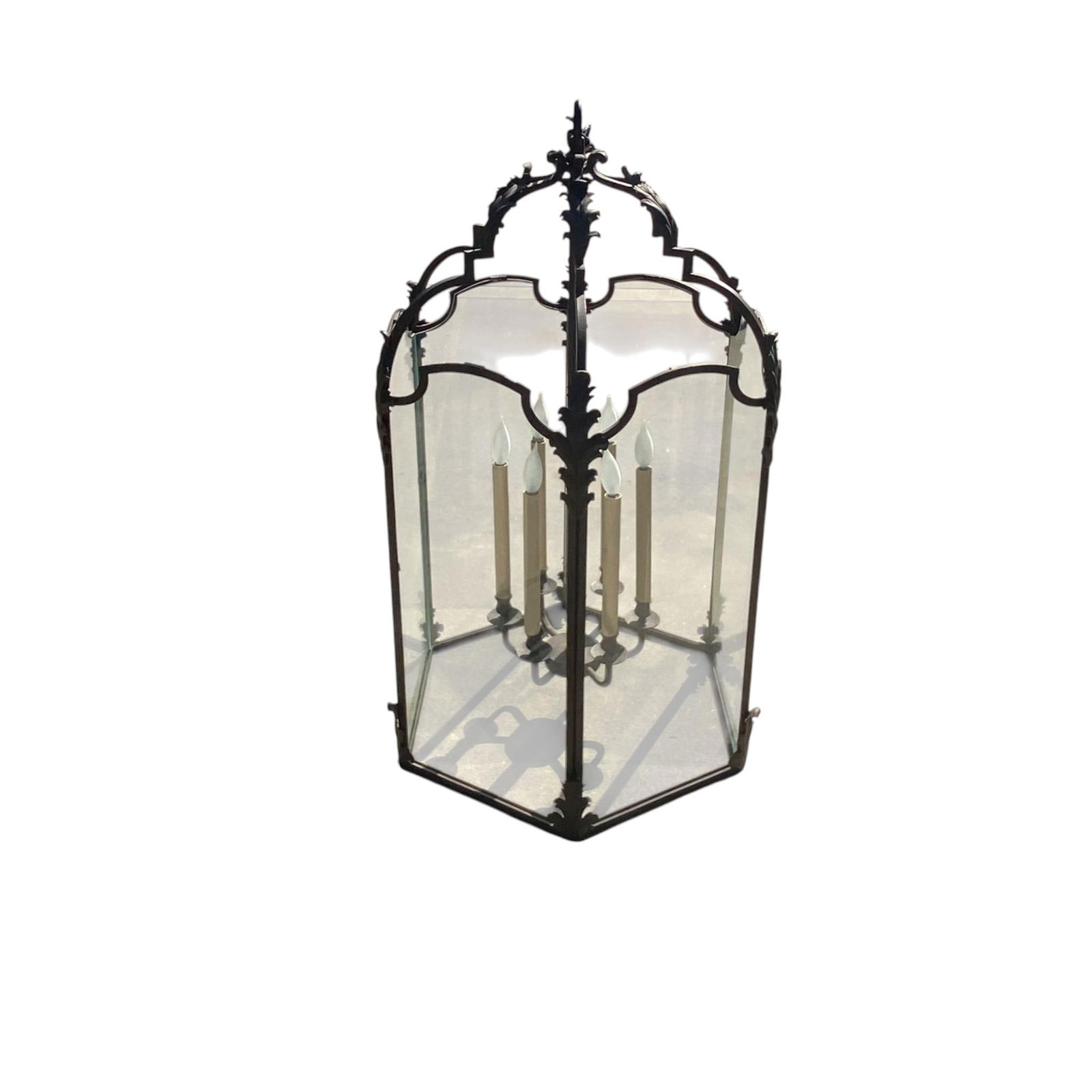Large Paul Ferrante Iron & Glass Lantern, 43" Tall "4040 DoverII" - 7