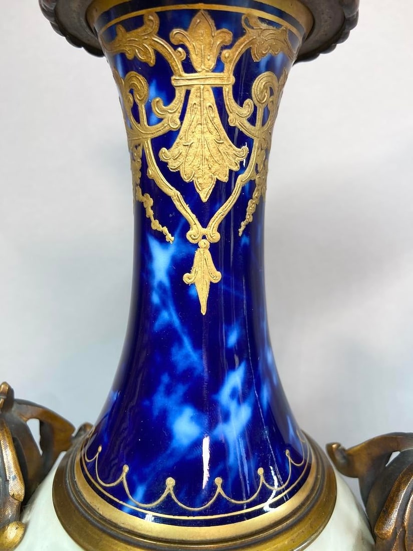 1850s Sevres French Gilded Bronze Blue Porcelain Vases - Pair - 11