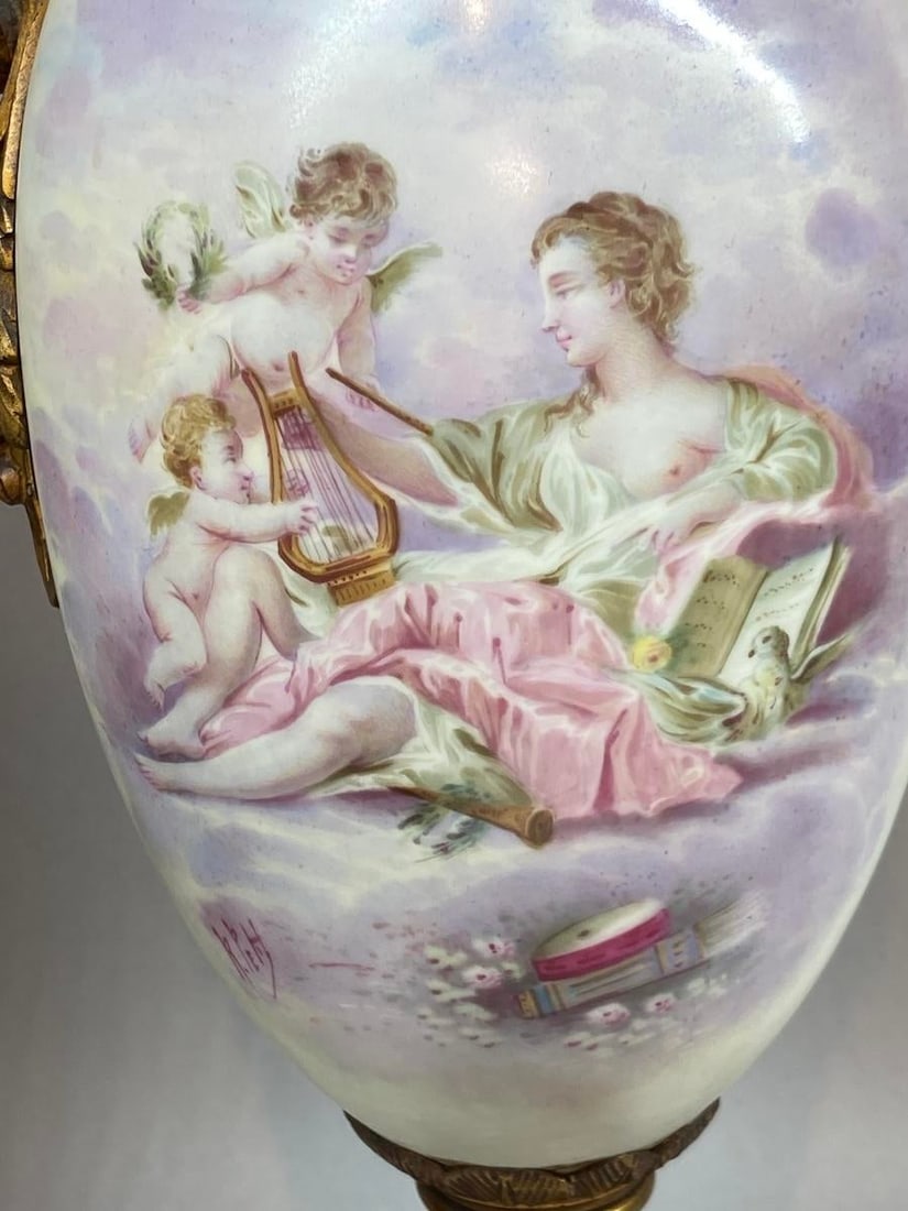 1850s Sevres French Gilded Bronze Blue Porcelain Vases - Pair - 3