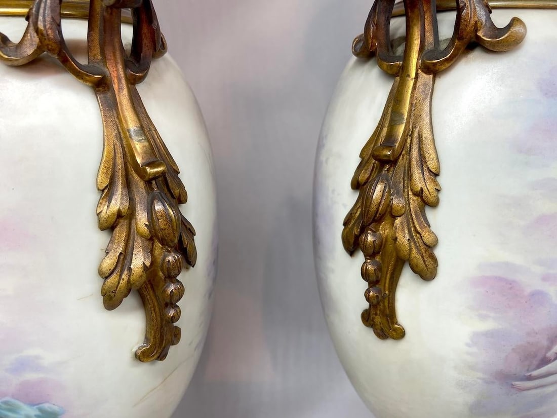 1850s Sevres French Gilded Bronze Blue Porcelain Vases - Pair - 7