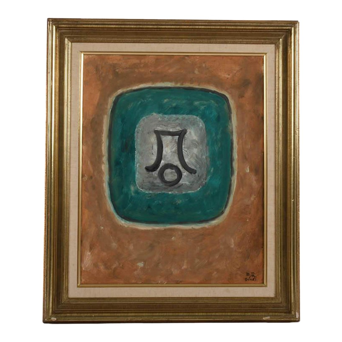 Framed Attributed to Kumi Sugai "Untitled" Oil Painting: Introduce bold symbolism and refined minimalism to your collection with this framed oil painting 'Untitled,' attributed to Kumi Sugai (1919-1996). A celebrated Japanese modernist, Sugai was known for