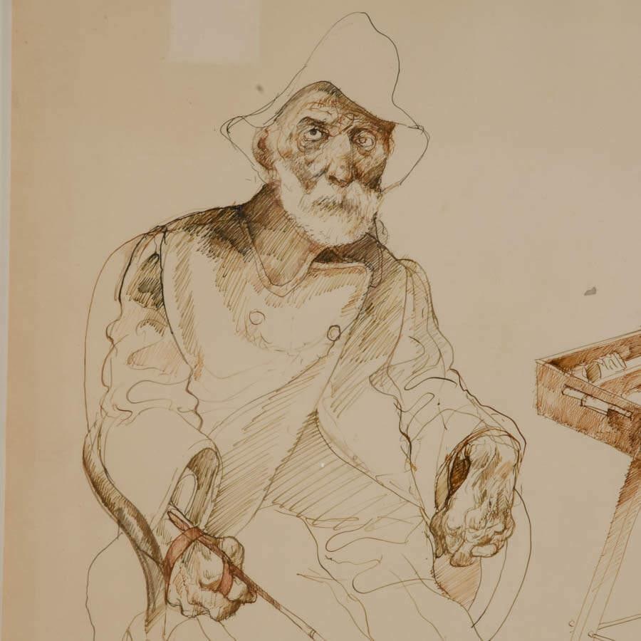 Framed Signed Carlos Alonso Self Portrait Drawing on Paper - 3