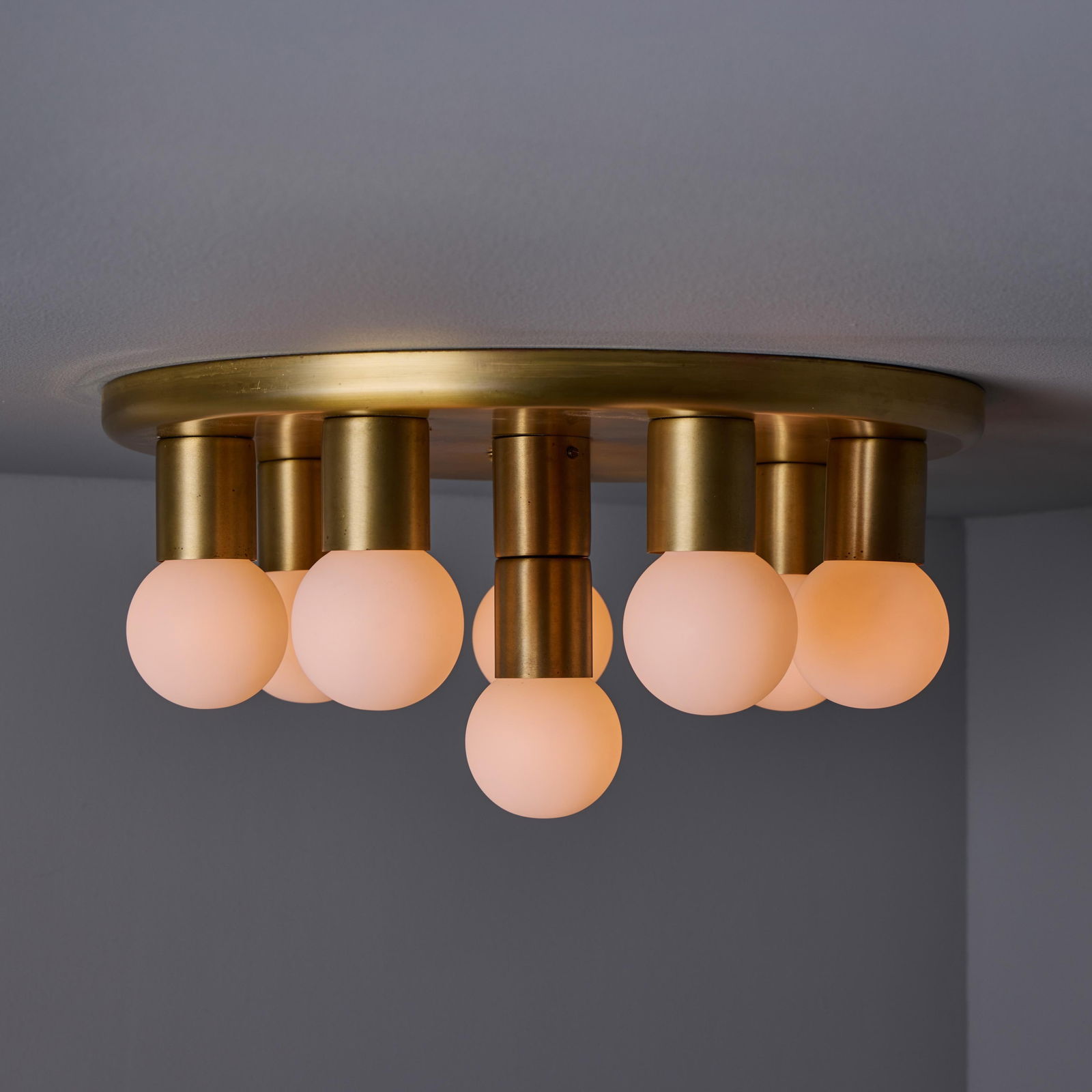 1970s Brass 8-Bulb Flush Mount Attributed to Gaetano Sciolari - 8