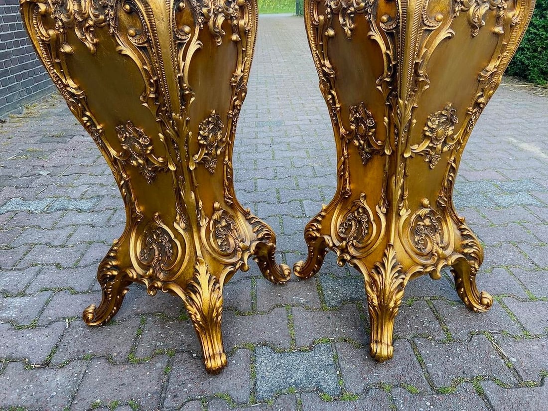 Late 20thC Italian Gold Baroque Resin Pedestals - Pair 2pcs - 10