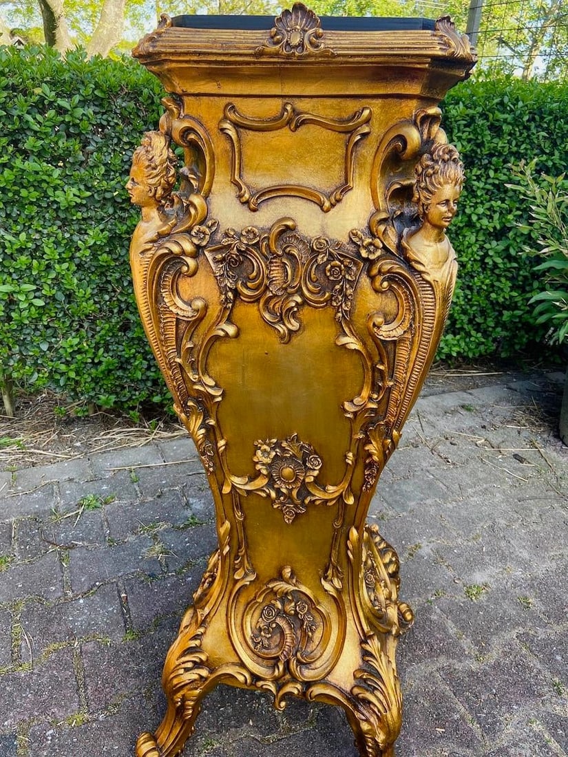 Late 20thC Italian Gold Baroque Resin Pedestals - Pair 2pcs - 11