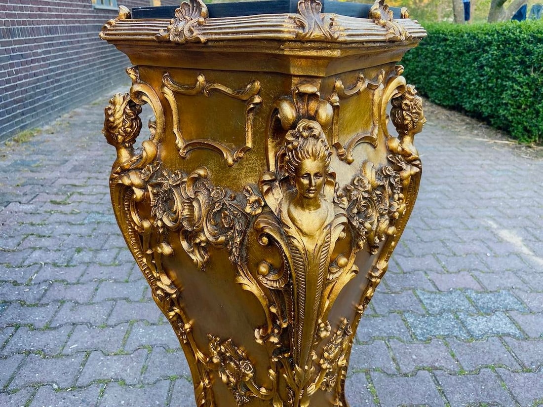 Late 20thC Italian Gold Baroque Resin Pedestals - Pair 2pcs - 12