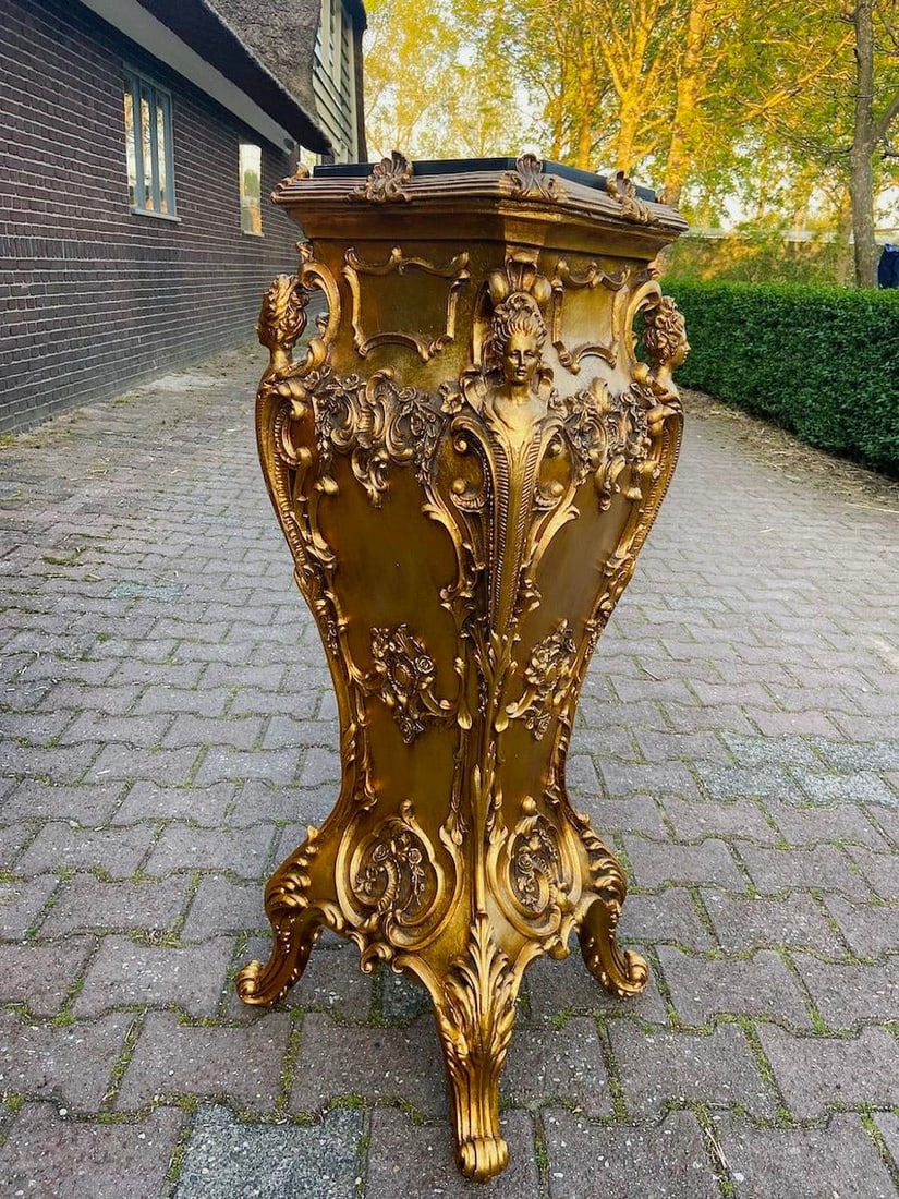 Late 20thC Italian Gold Baroque Resin Pedestals - Pair 2pcs - 16