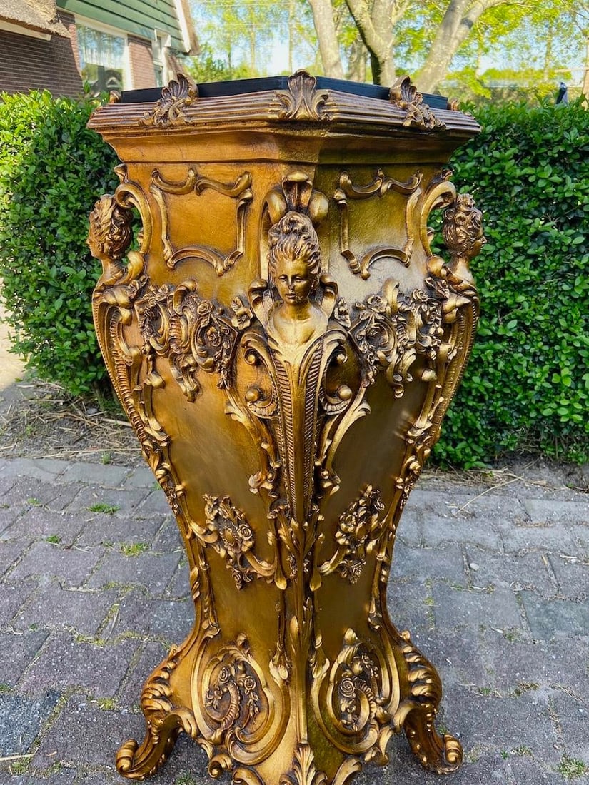 Late 20thC Italian Gold Baroque Resin Pedestals - Pair 2pcs - 3