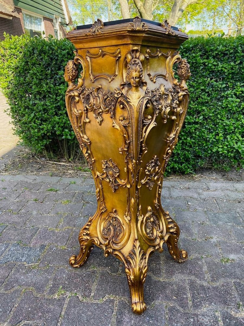 Late 20thC Italian Gold Baroque Resin Pedestals - Pair 2pcs - 4