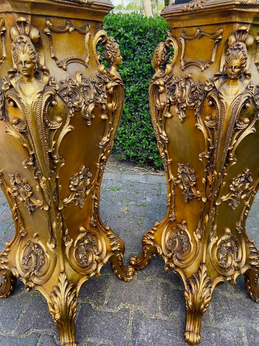 Late 20thC Italian Gold Baroque Resin Pedestals - Pair 2pcs - 5