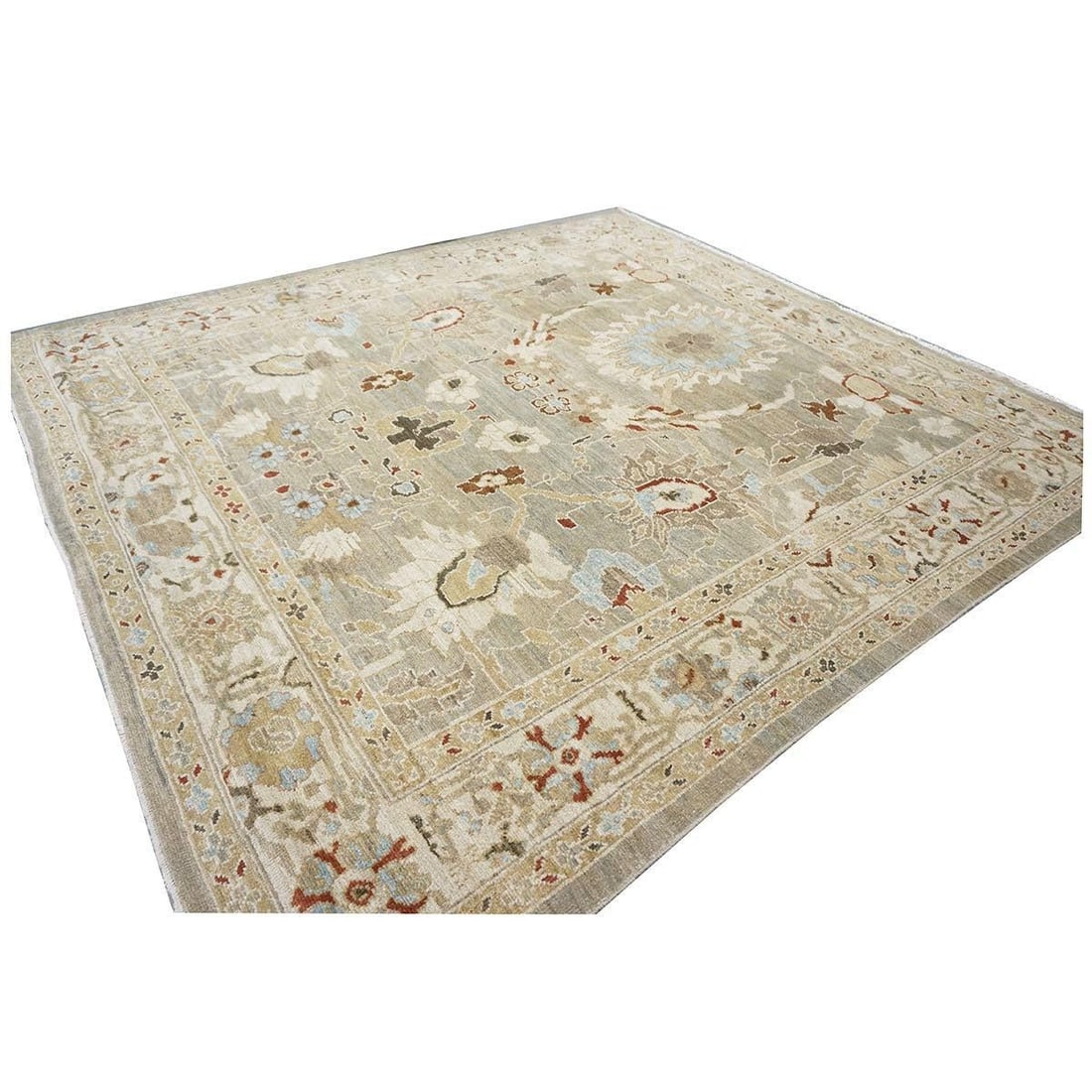 Persian Sultanabad Wool 8x8 Square Tan, Blue, & Ivory Handmade Area Rug #1143023 - 10