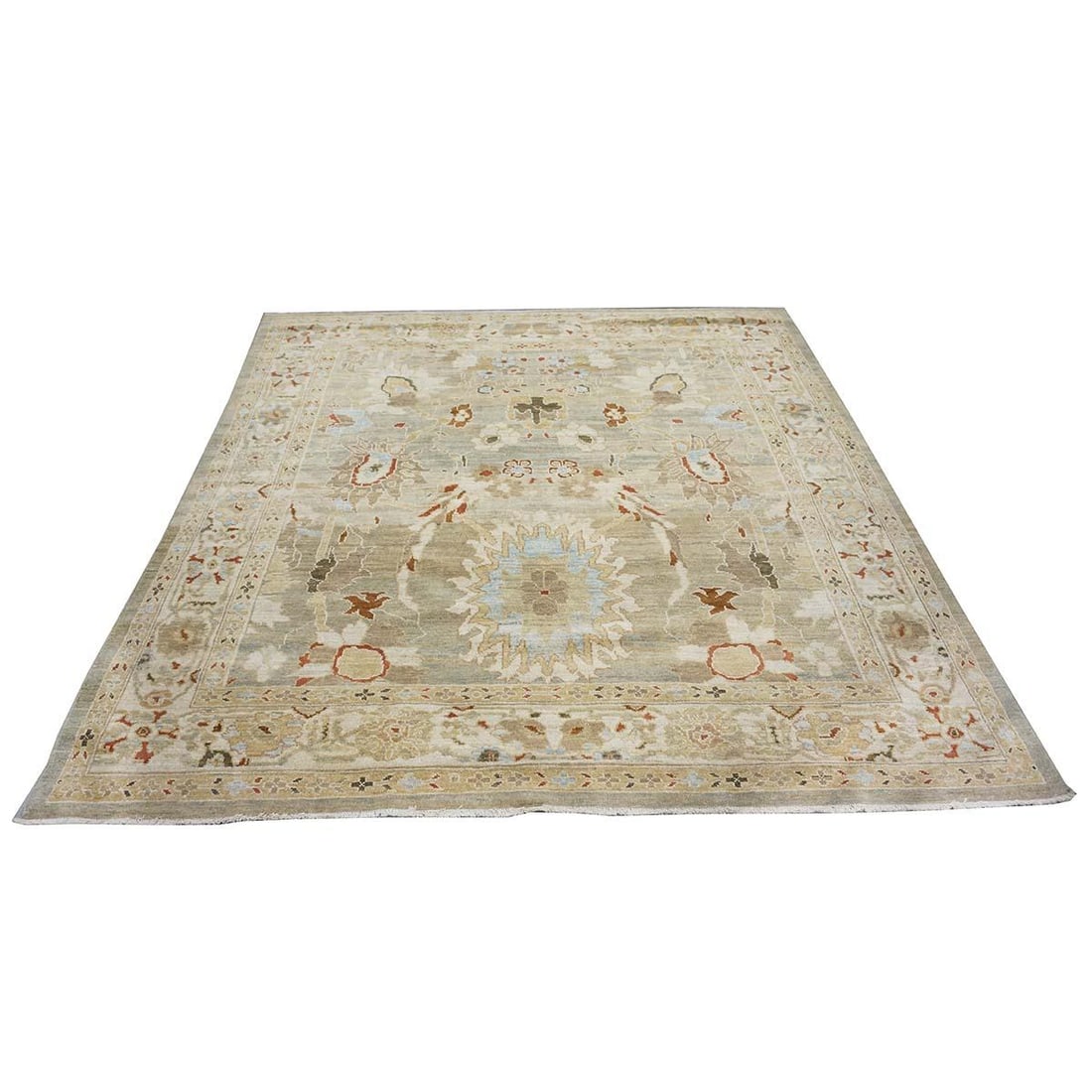 Persian Sultanabad Wool 8x8 Square Tan, Blue, & Ivory Handmade Area Rug #1143023 - 3