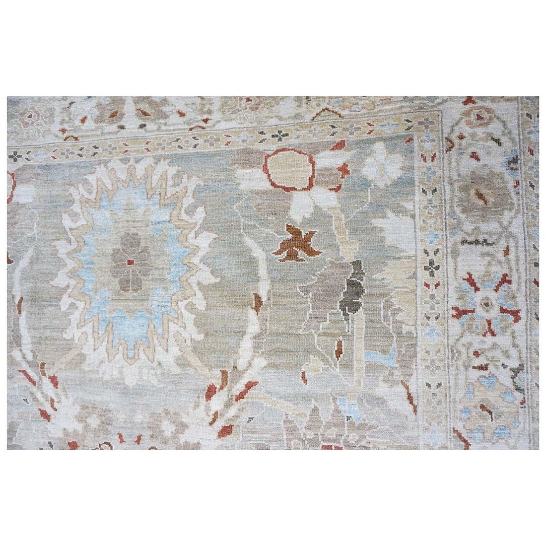 Persian Sultanabad Wool 8x8 Square Tan, Blue, & Ivory Handmade Area Rug #1143023 - 6