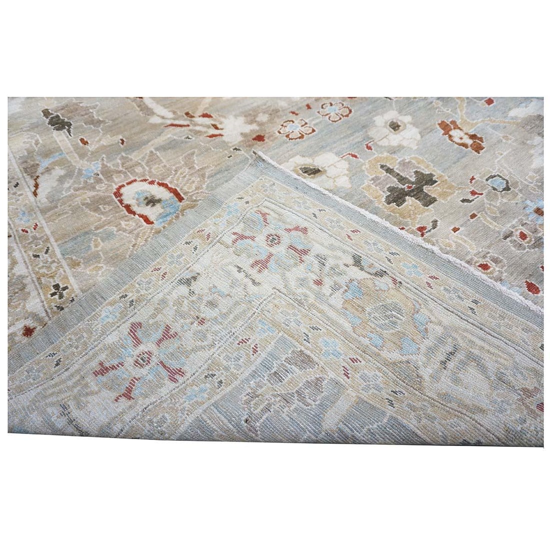 Persian Sultanabad Wool 8x8 Square Tan, Blue, & Ivory Handmade Area Rug #1143023 - 8