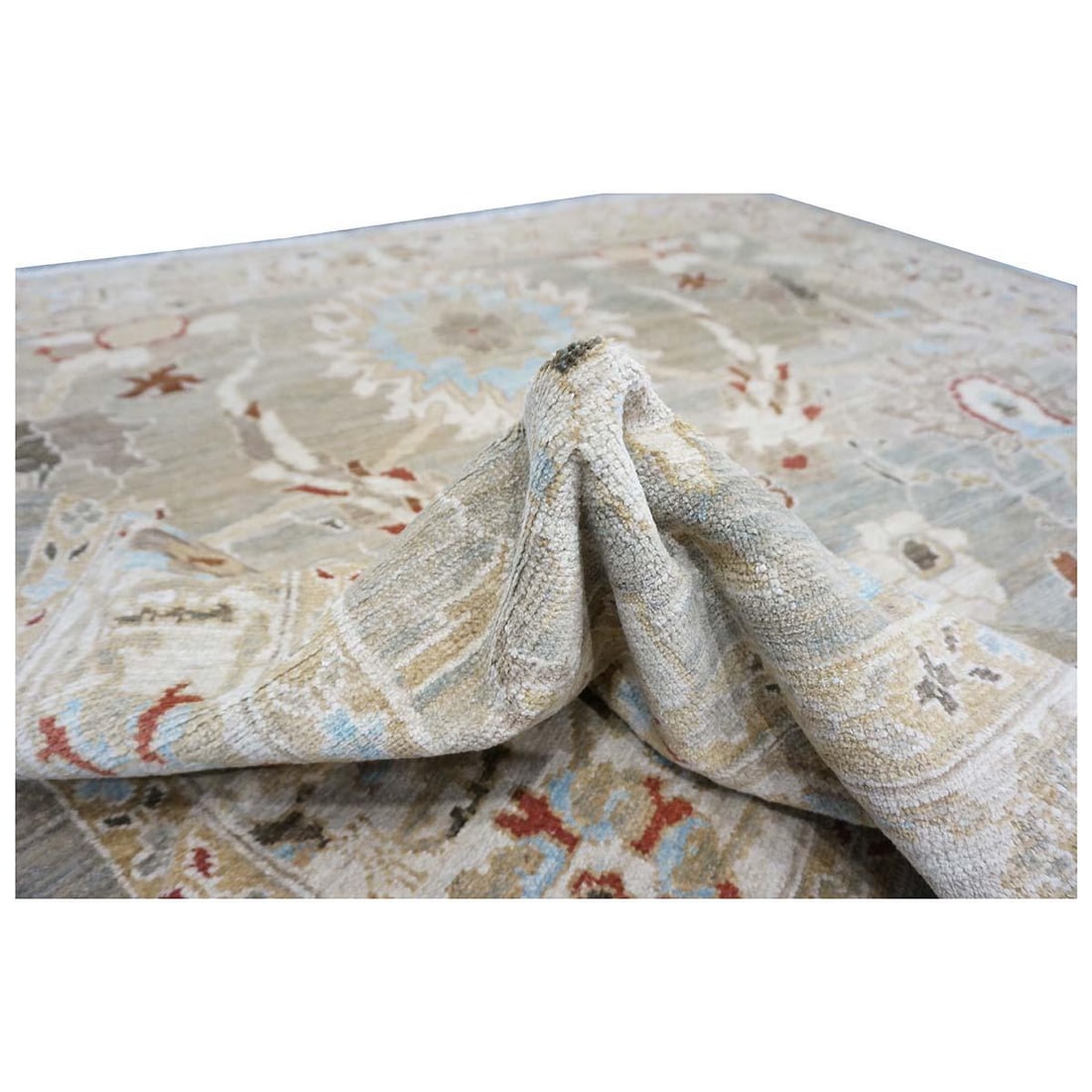 Persian Sultanabad Wool 8x8 Square Tan, Blue, & Ivory Handmade Area Rug #1143023 - 9