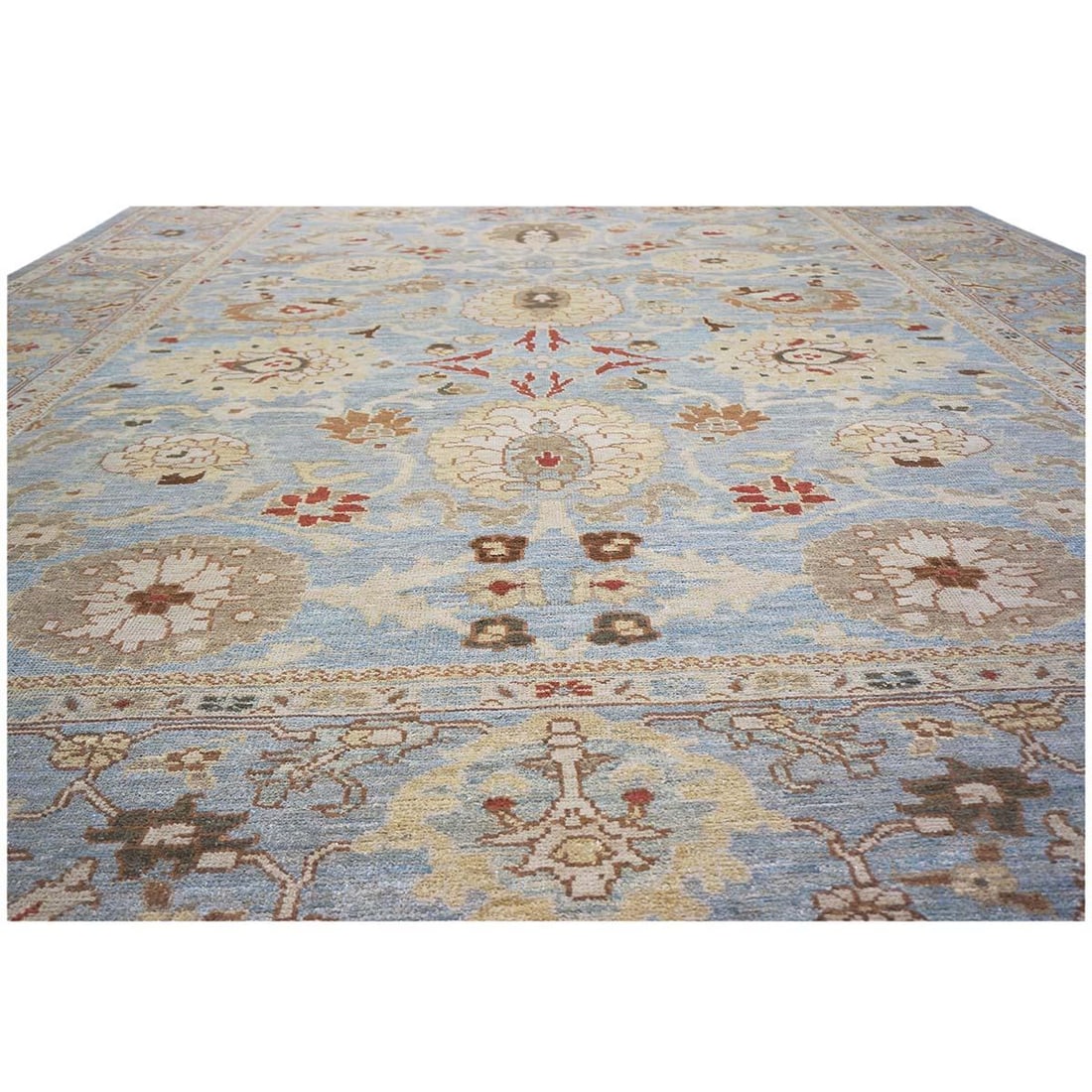 Persian Sultanabad Wool 9x12 Blue, Ivory & Tan Handmade Area Rug #1142964 - 5