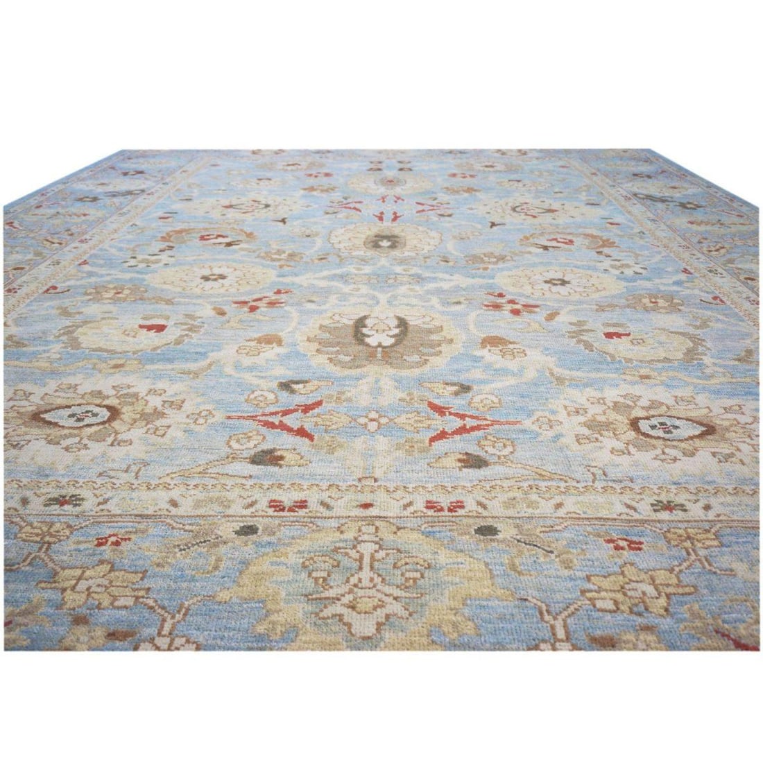 Persian Sultanabad Wool 9x12 Blue, Ivory & Tan Handmade Area Rug #1142964 - 6