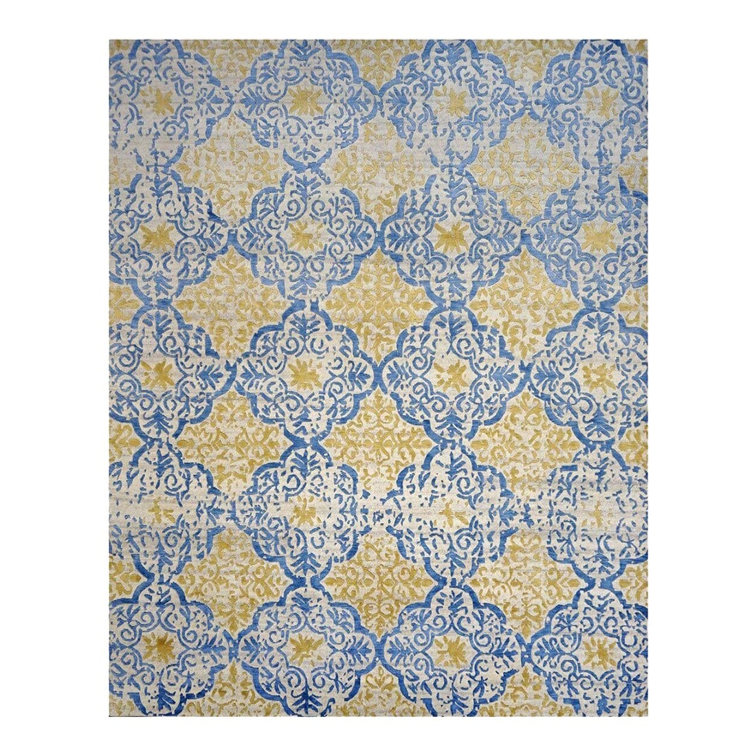 Modern Indo Nepalese Wool and Silk 8 x 10 Blue, Tan & Ivory Handmade Area Rug #1143462: Modern Indo Nepalese Wool and Silk 8 x 10 Blue, Tan & Ivory Handmade Area Rug #1143462 Condition: Imperfections: No Imperfections Condition Notes: New Dimensions: Height: 0.25 in. Width: 96 in.