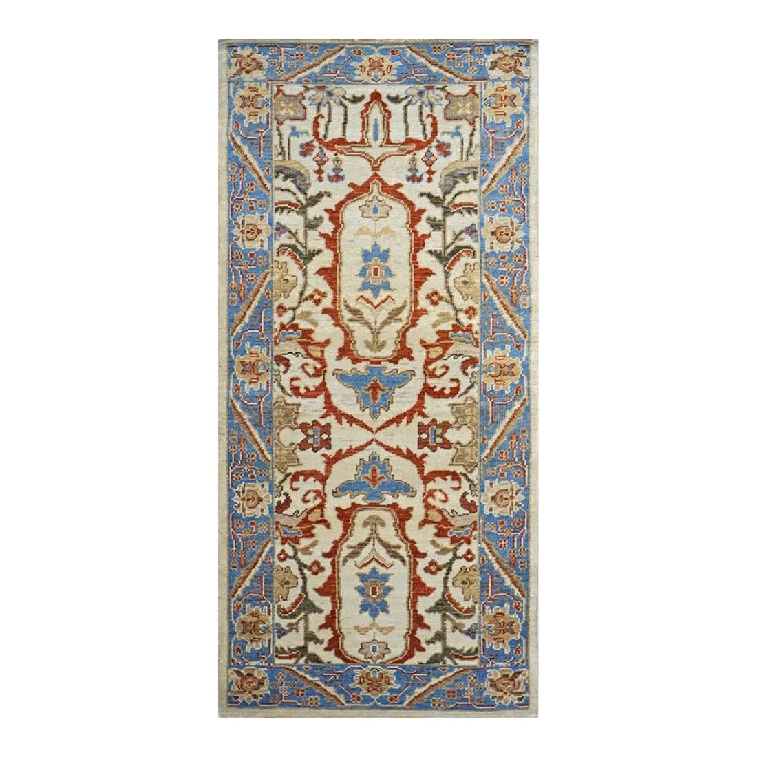 Afghan Sultanabad Master Wool 3x6 Ivory, Blue, & Red Handmade Runner Rug #1143761: Afghan Sultanabad Master Wool 3x6 Ivory, Blue, & Red Handmade Runner Rug #1143761 Condition: Imperfections: No Imperfections Condition Notes: New Dimensions: Height: 0.25 in. Width: 34 in. Depth: