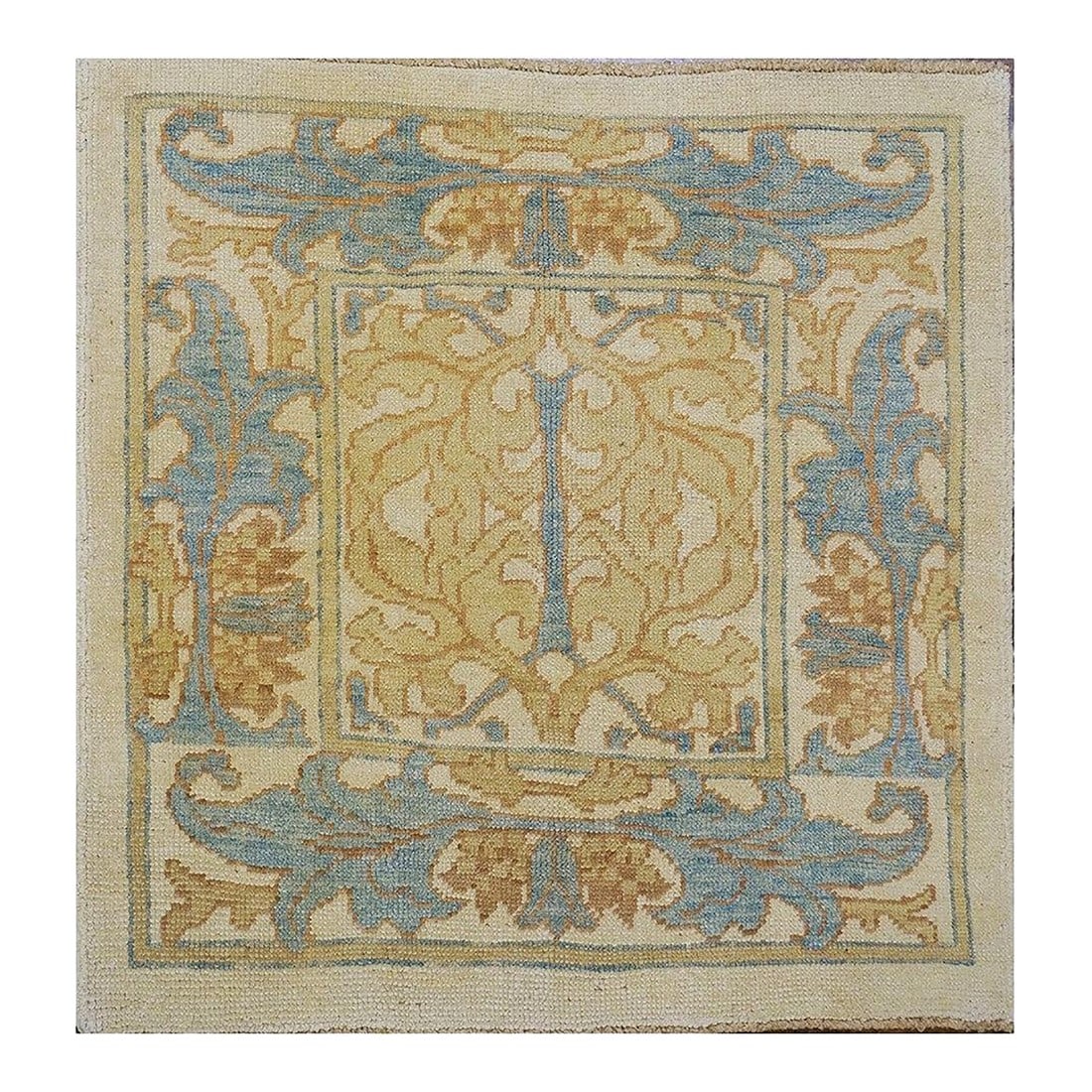 Turkish Donegal Wool Square 4X4 Ivory, Blue & Tan Handmade Area Rug #1140634: Turkish Donegal Wool Square 4X4 Ivory, Blue & Tan Handmade Area Rug #1140634 Condition: Imperfections: No Imperfections Condition Notes: New Dimensions: Height: 0.25 in. Width: 48 in. Depth: 50