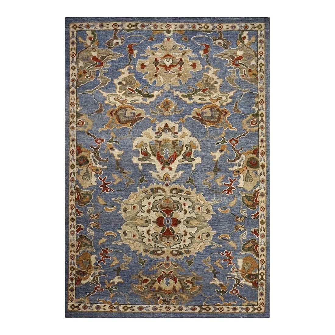 Afghan Sultanabad Wool 4x6 Light Blue, Ivory, Olive & Rust Handmade Area Rug #1143673: Afghan Sultanabad Wool 4x6 Light Blue, Ivory, Olive & Rust Handmade Area Rug #1143673 Condition: Imperfections: No Imperfections Condition Notes: New Dimensions: Height: 0.25 in. Width: 51.6 in. Depth