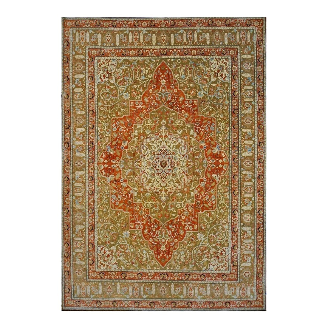 Persian Farahan Wool 10X14 Ivory, Olive & Orange Handmade Area Rug #1143008 (1 of 9)