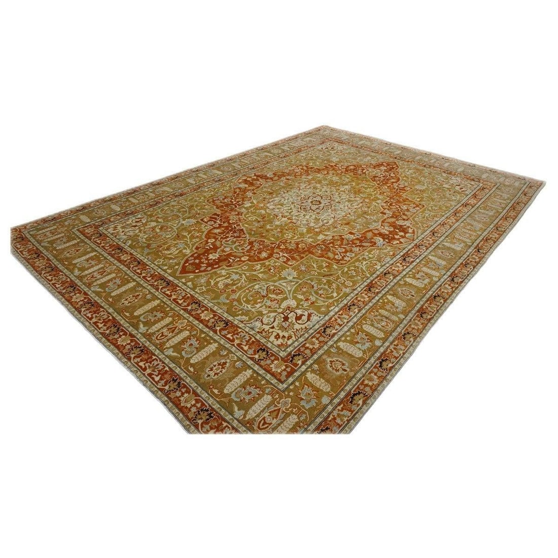 Persian Farahan Wool 10X14 Ivory, Olive & Orange Handmade Area Rug #1143008 - 5