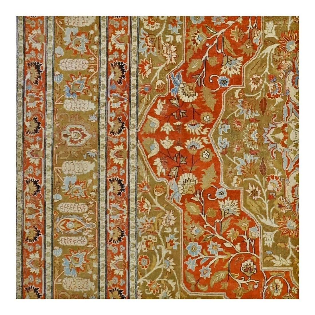 Persian Farahan Wool 10X14 Ivory, Olive & Orange Handmade Area Rug #1143008 - 7