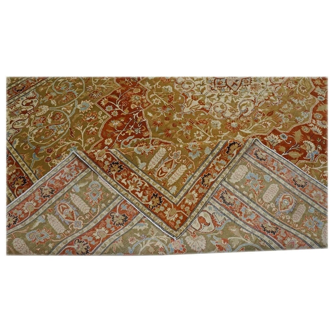 Persian Farahan Wool 10X14 Ivory, Olive & Orange Handmade Area Rug #1143008 - 9