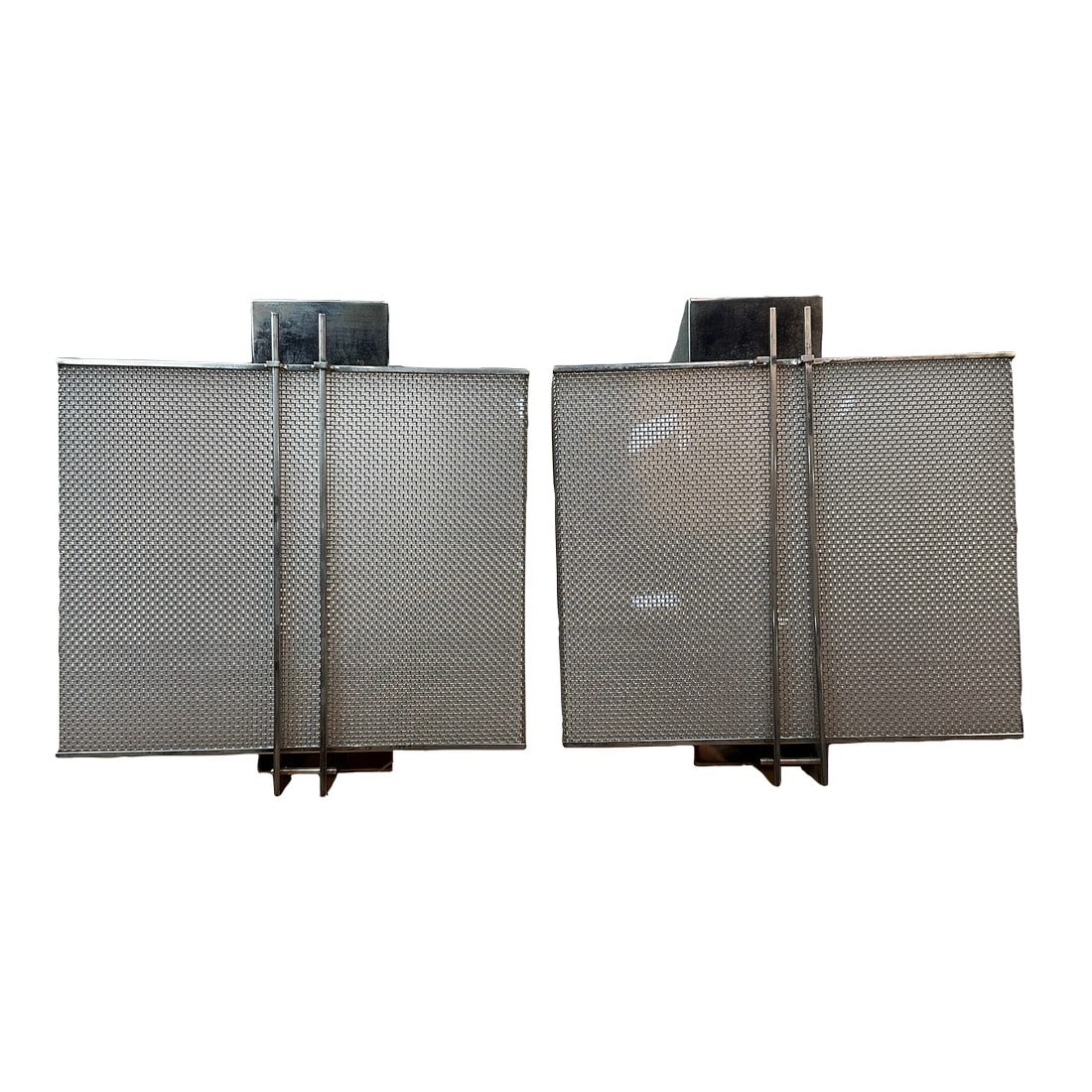 Polished Nickel "Apollo" Wall Sconce With Opaque Shade From Holly Hunt Set of 2: This is a striking set of two modern wall sconces, featuring a strong industrial and Mid-Century Modern aesthetic. Each fixture consists of a highly reflective, chrome-plated or polished metal backpla