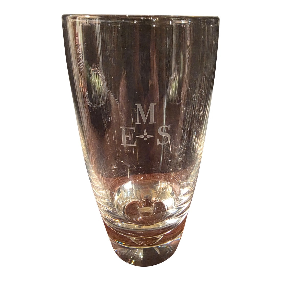 1980s Steuben Glass Tumblers Monogramed - Set of 10: Great set of ten Steuben drinking glasses each one signed and Monogrammed with the letters M above E and S. Condition: Alterations: Original Condition Unaltered Imperfections: Some Imperfections Condi