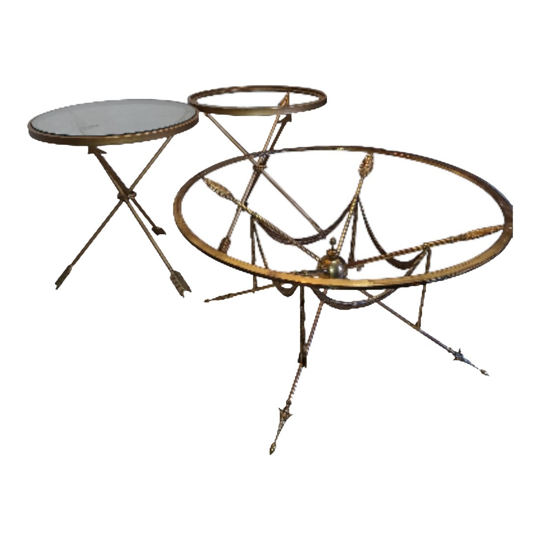 1970s Classical Style Jansen Style Coffee and Two Side Tables - Set of 3: Introducing the exquisite and classic Classical Brass Jansen Style coffee table imported from Spain, a true masterpiece of design and craftsmanship. This magnificent piece features an alluring round