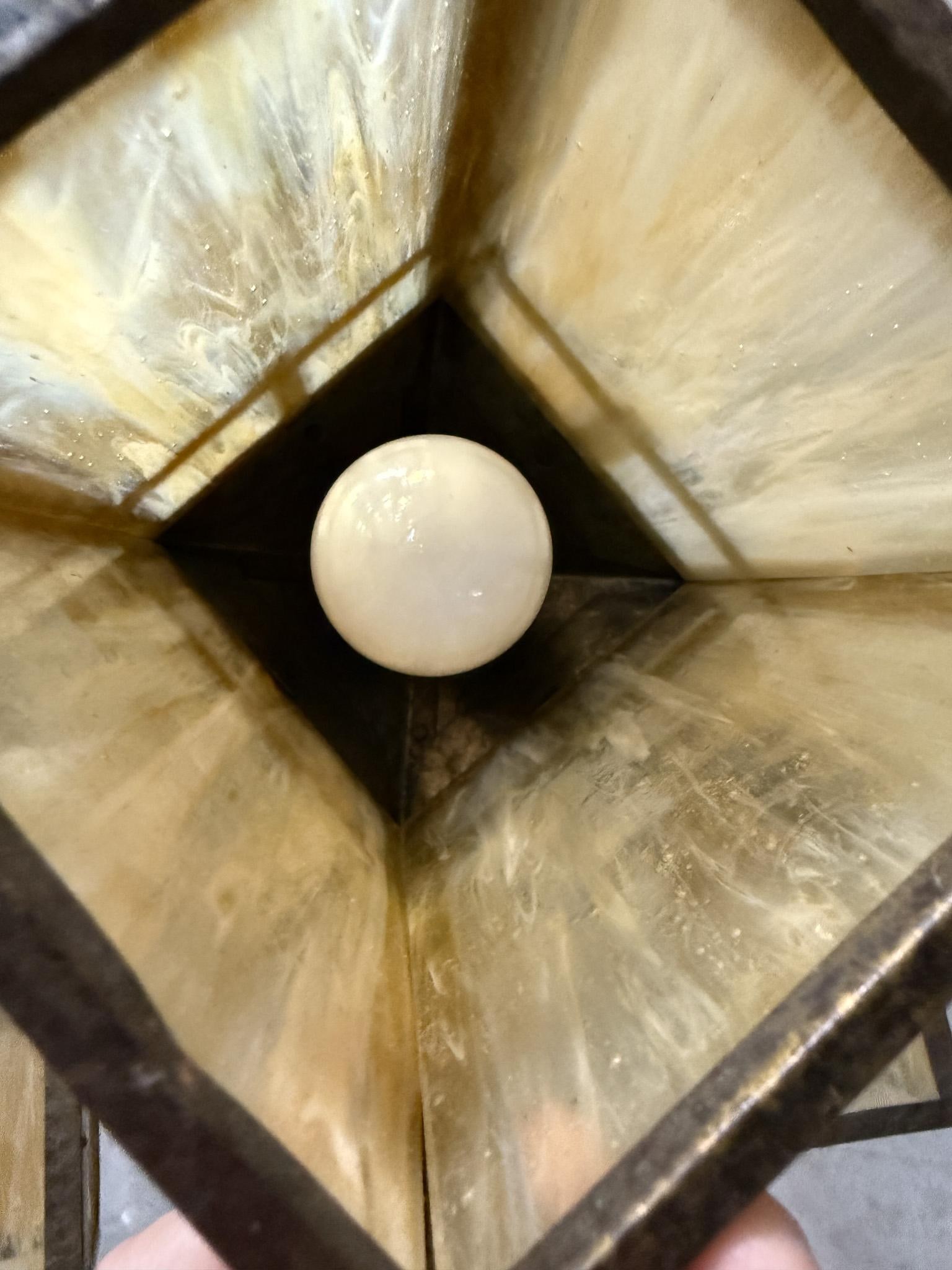 Antique Arts & Crafts Hammered Iron "Monk" Chandelier – Slag Glass Lantern Fixture (20") - 13