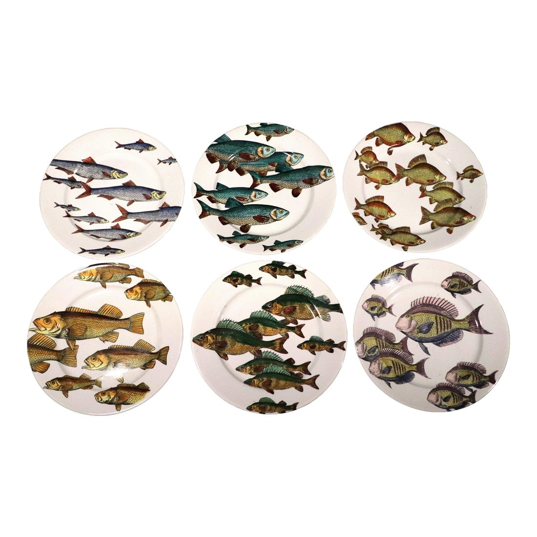 A Sea of Imagination: Piero Fornasetti's Iconic Pesci Plates: A Sea of Imagination: Fornasetti's Iconic Pesci Plates Piero Fornasetti (Italian, 1913–1988) A Set of Six Porcelain Plates, "Pesci" Pattern Milan, Late 1950s Porcelain, transfer-printed decorati