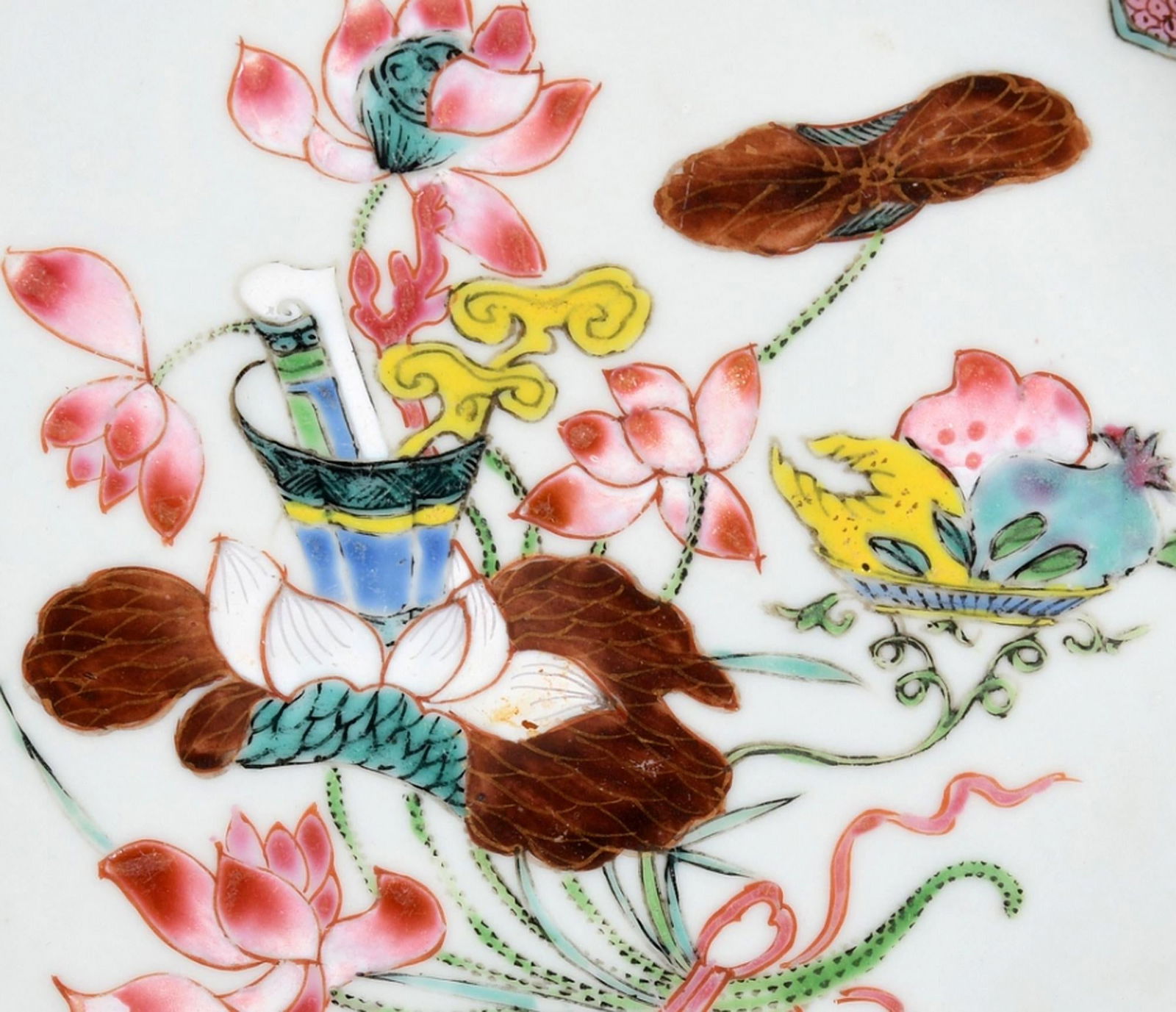 Chinese Export Porcelain Famille Rose Octagonal Botanical Plates- A Pair - 4