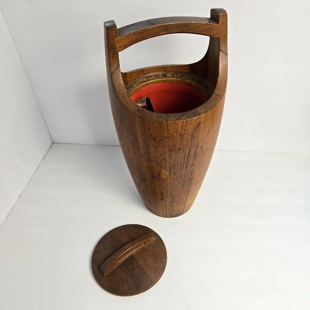 Vintage Style After Dansk Congo Staved Teak Ice Bucket by Jens Quistgaard - 16" Danish Modern - 5