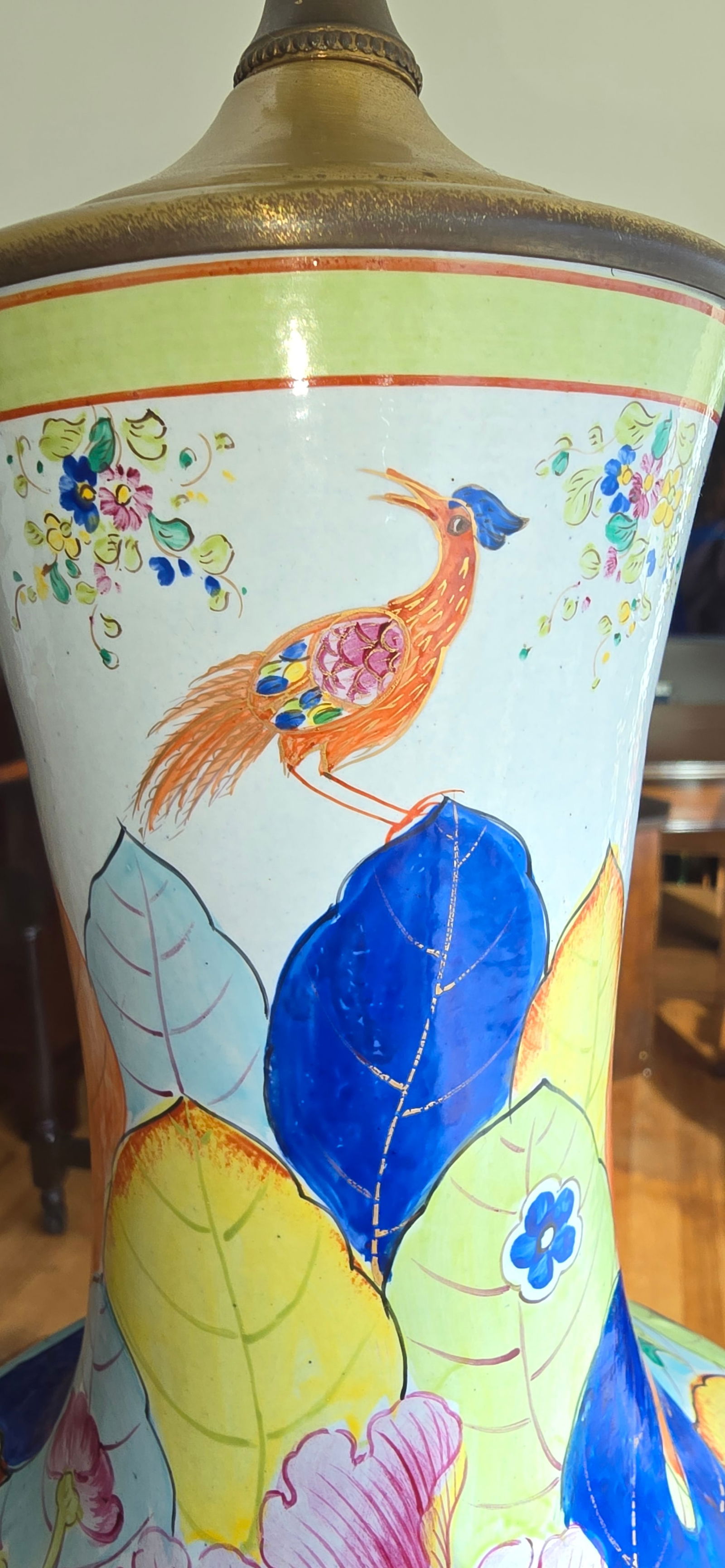 Vintage Chinese Export Tobacco Leaf Porcelain Table Lamps - Pair 31"h - 8