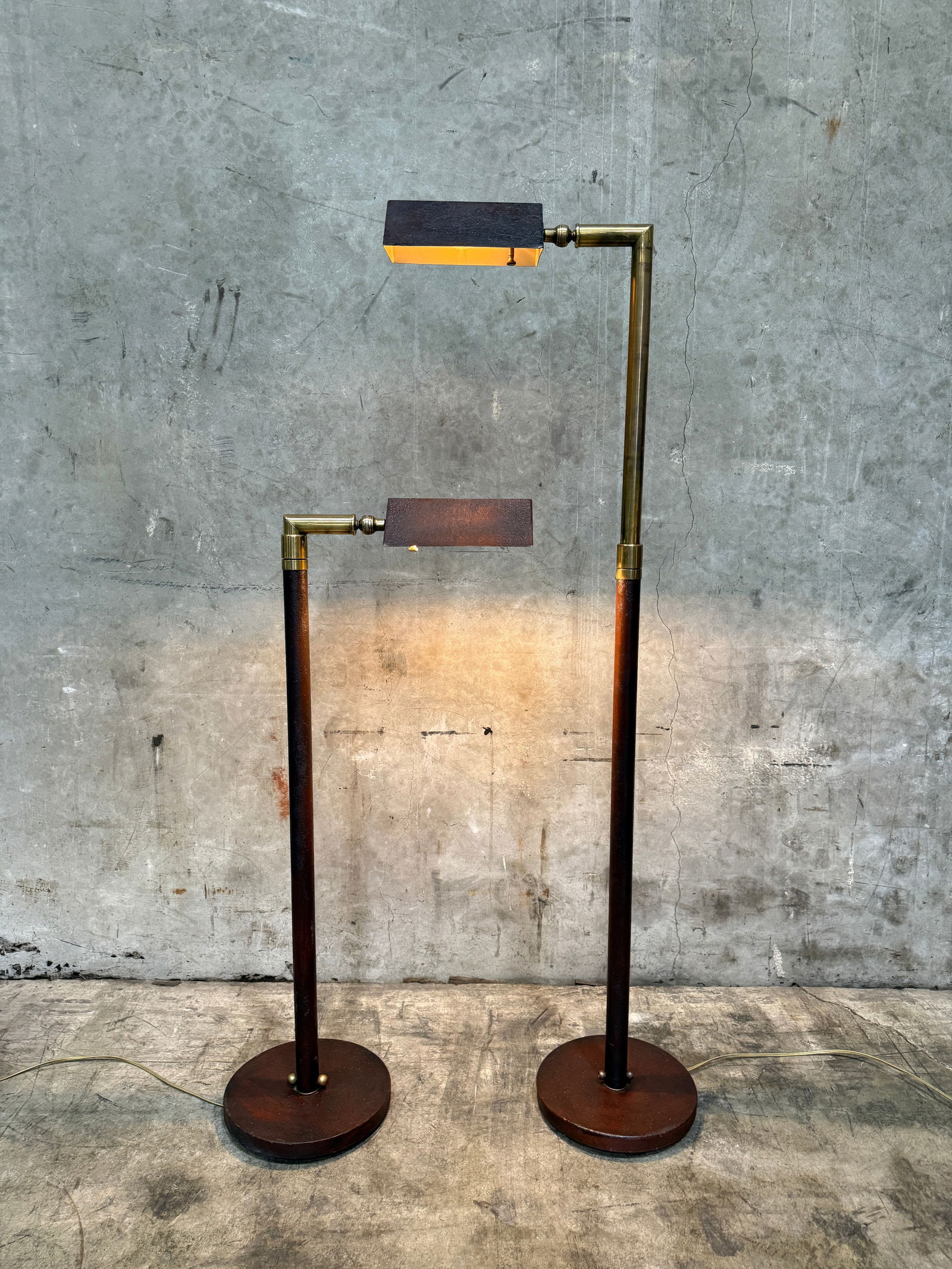 1960s Mid Century Adjustable Floor Lamps "” Brass & Textured Metal Directional Lamps (Pair) - 3