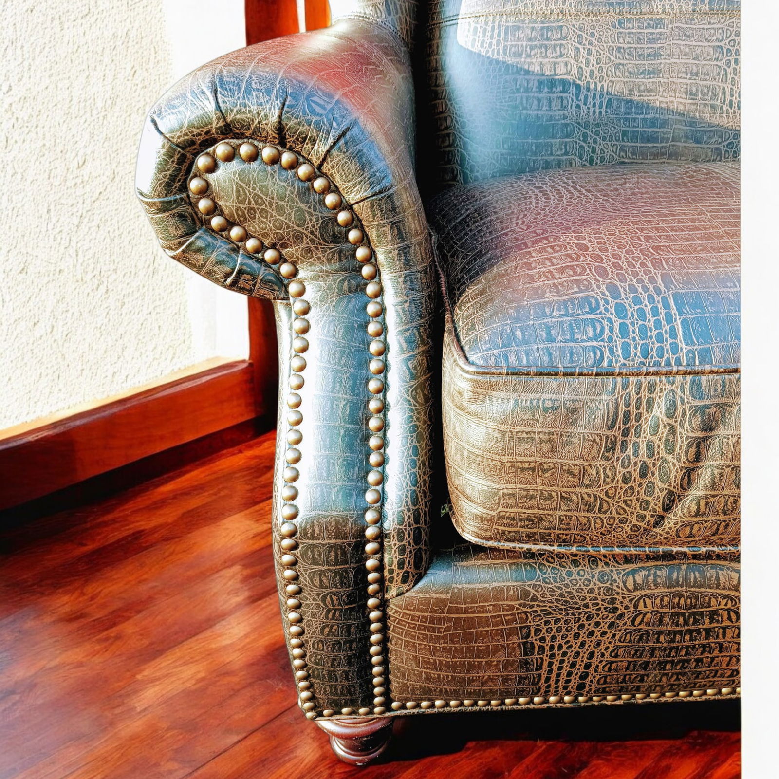 Vintage Royale Usa 'Croc' Wingback Chair & Half, Pillow & Ottoman - 10