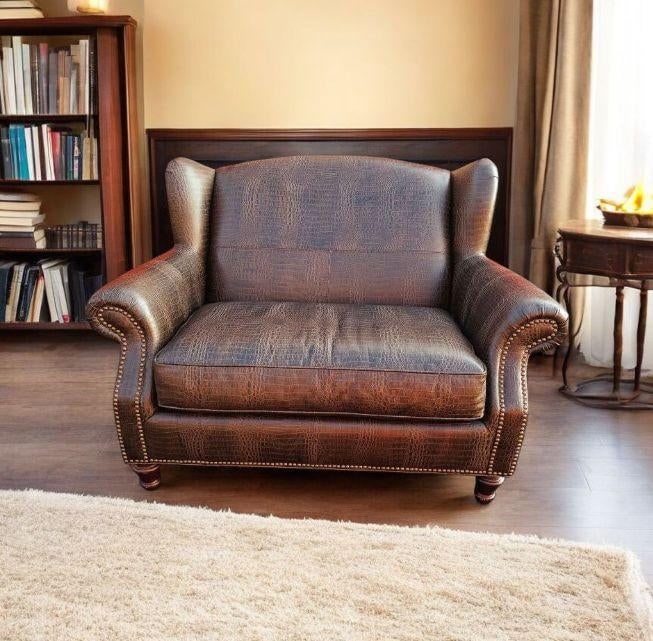 Vintage Royale Usa 'Croc' Wingback Chair & Half, Pillow & Ottoman - 11