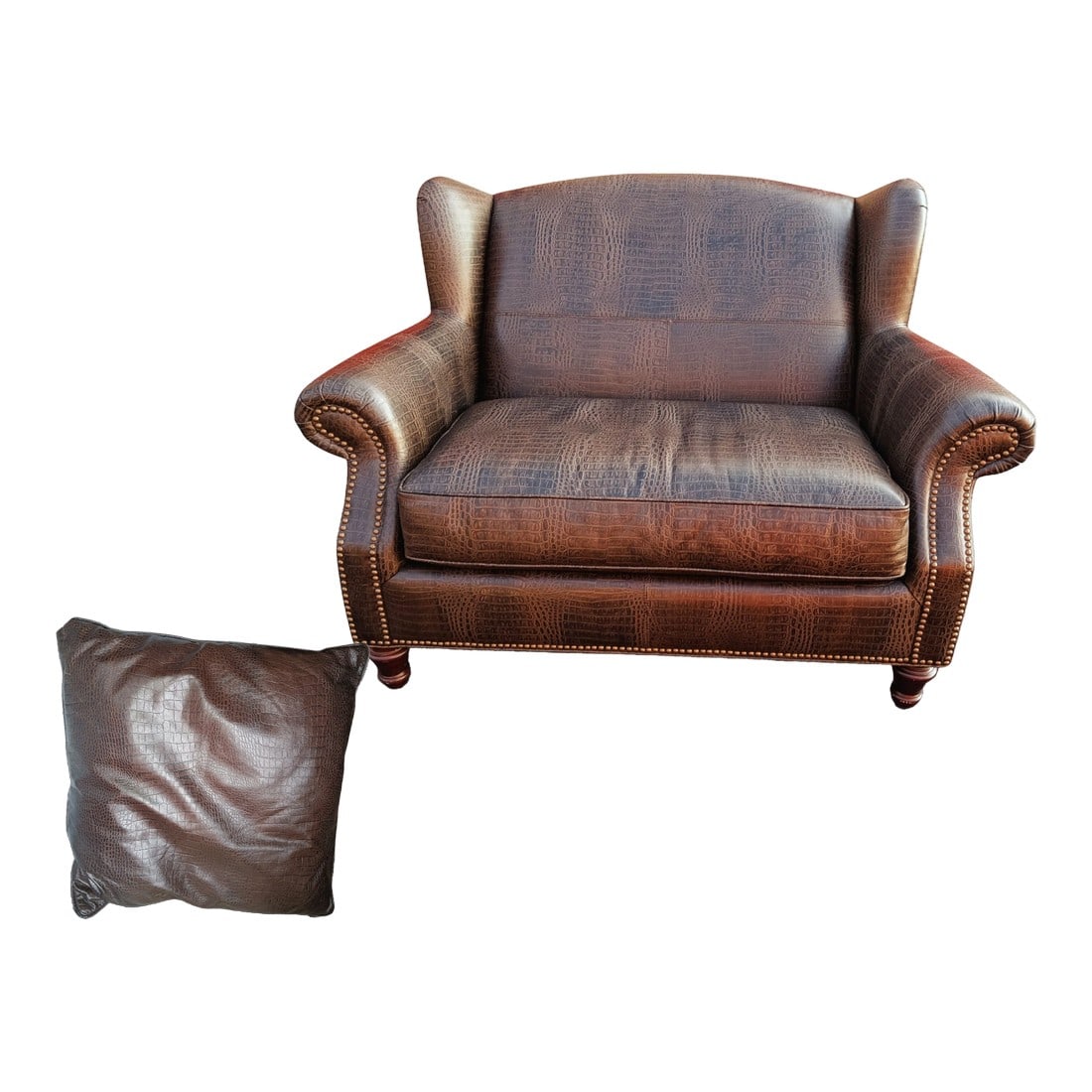 Vintage Royale Usa 'Croc' Wingback Chair & Half, Pillow & Ottoman: Elevate Your Space with the 'Croc' Wingback Chair from Vintage Royale USA Indulge in unparalleled luxury and timeless design with this exquisite wingback chair, available now at Vintage Royale USA.