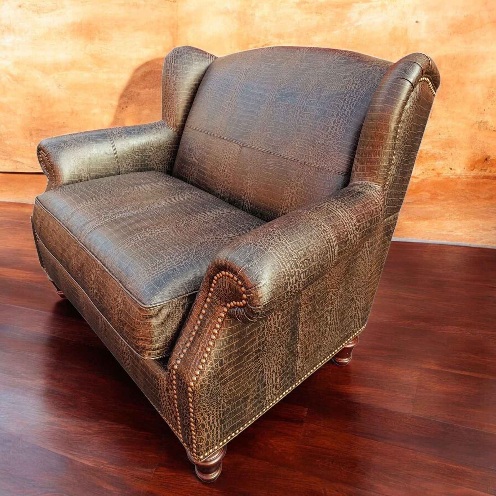 Vintage Royale Usa 'Croc' Wingback Chair & Half, Pillow & Ottoman - 2