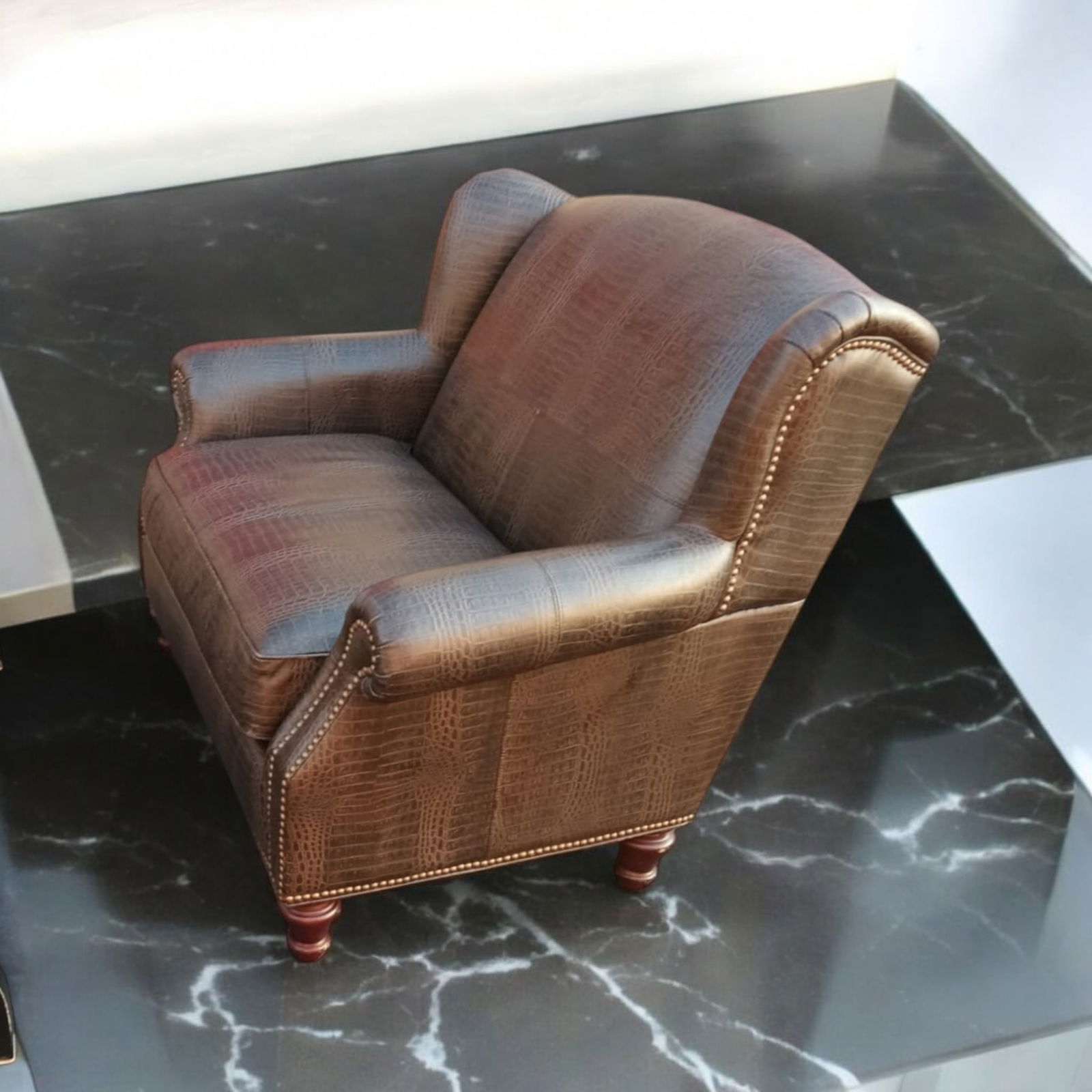 Vintage Royale Usa 'Croc' Wingback Chair & Half, Pillow & Ottoman - 6