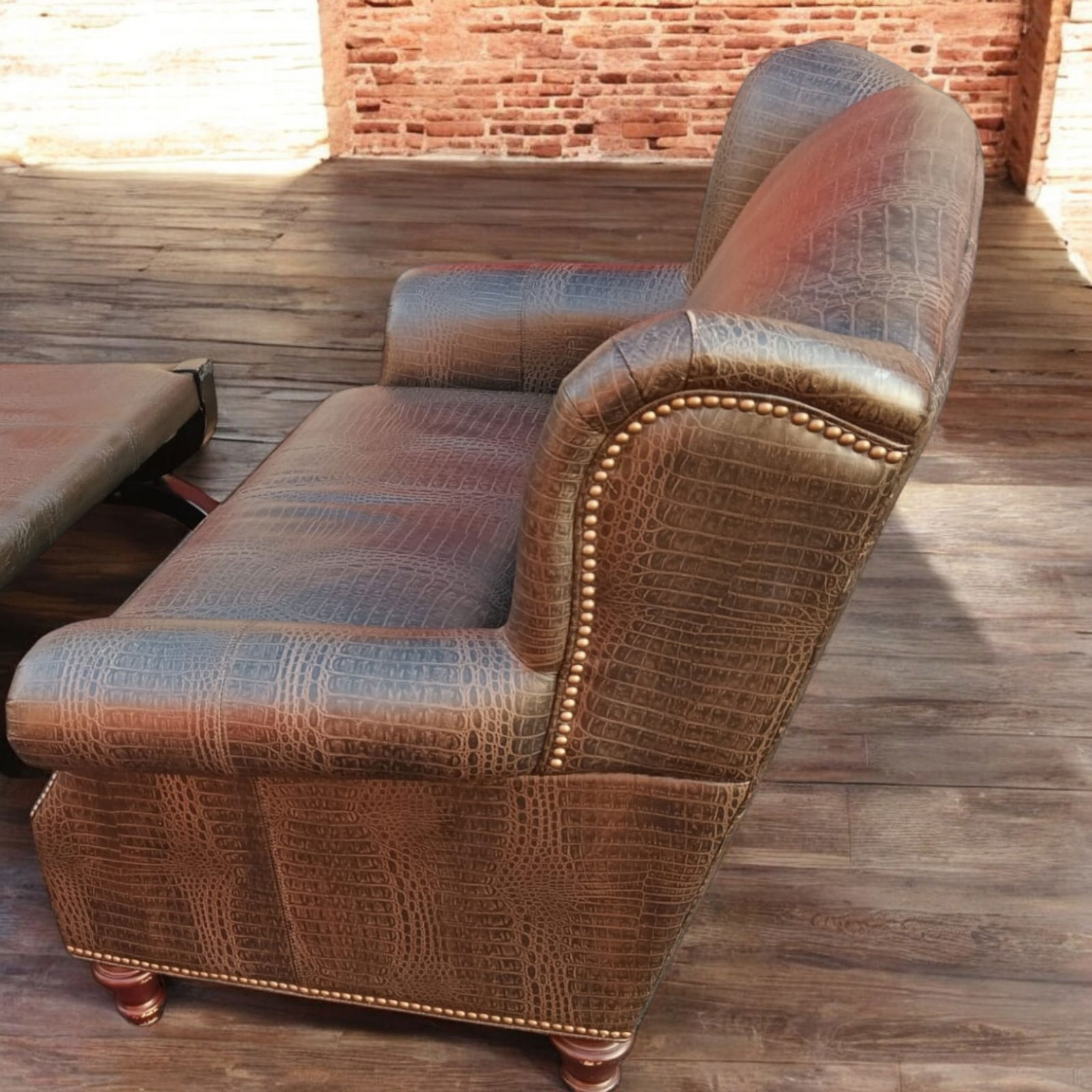 Vintage Royale Usa 'Croc' Wingback Chair & Half, Pillow & Ottoman - 7