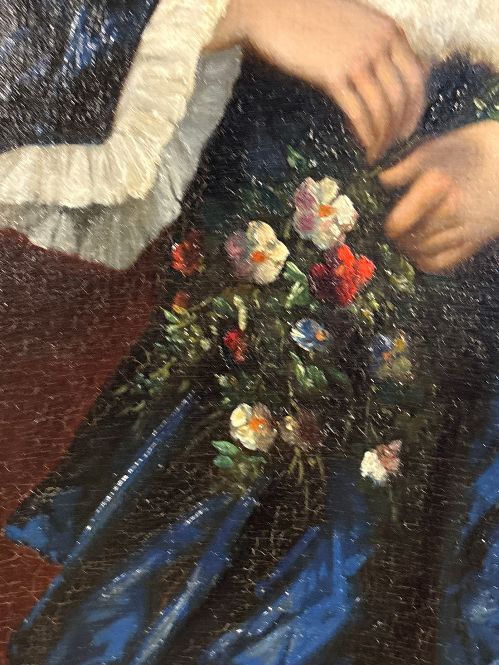 19th-C. American Portrait of a Lady in Blue – Oil on Canvas – Restored Antique Frame - 6